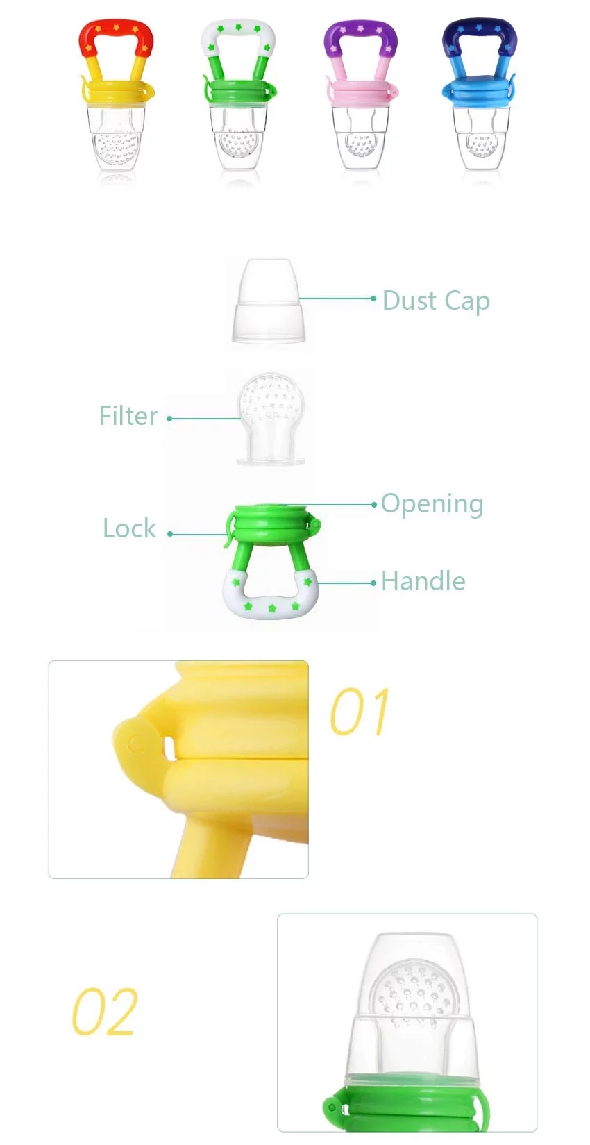 DOT Pattern Baby Silicone Food Feeder Pacifier Feeder For Infants With Fresh Fruit Pouches