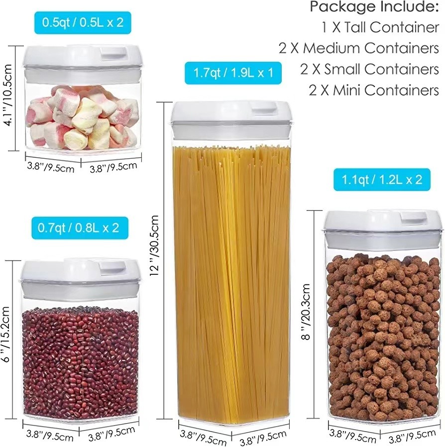 7 Pieces BPA Free Airtight Food Storage Containers Plastic Cereal Containers with Easy Lock Lids