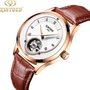 Wholesale KINYUED tourbillon mens automatic watch skeleton mechanical water resistant watch men wristwatch from china suppliers
