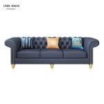Contemporary Black Blue Leather Sectional Sofa Living Room Leather With Ottoman