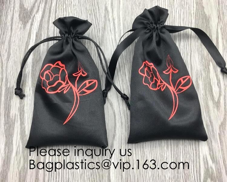 Satin Cosmetic Bag With Printing,Silver Satin Hair Collection Bag,Drawstring bag For Hair Packaging Dust Bag For Shoe