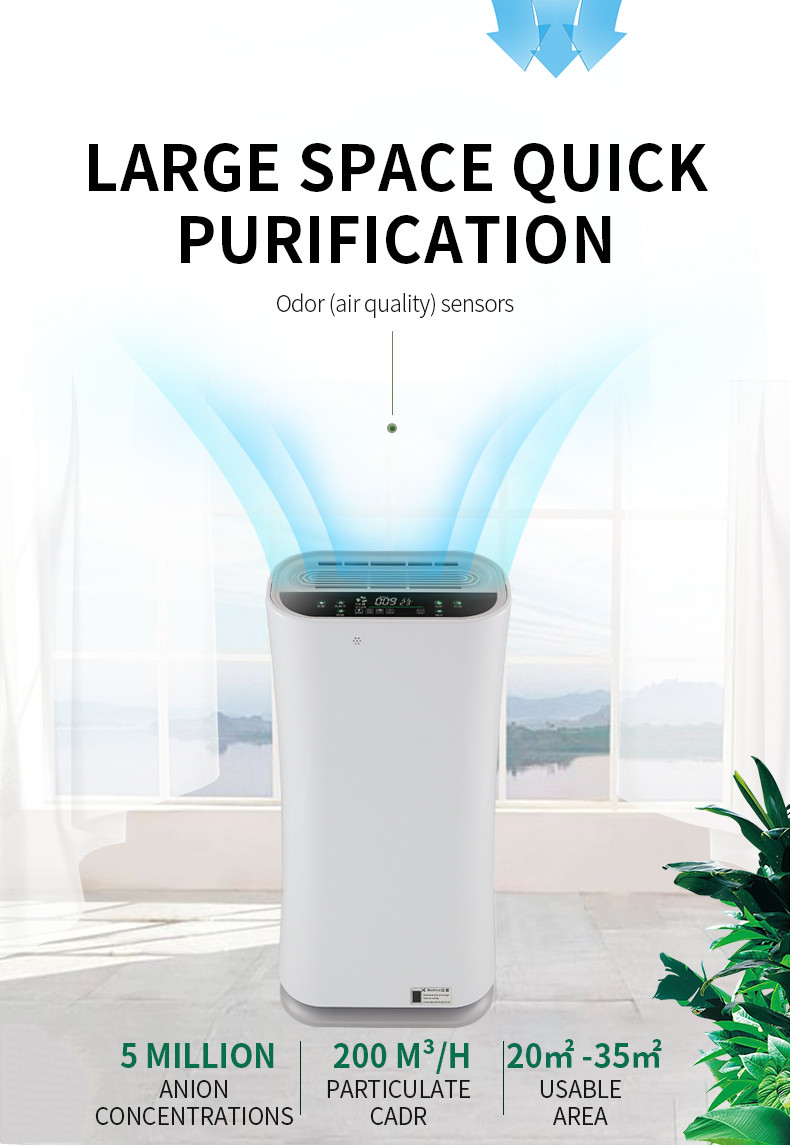 Portable 330*220*600mm Intelligent Air Purifier PM2.5 Detection
