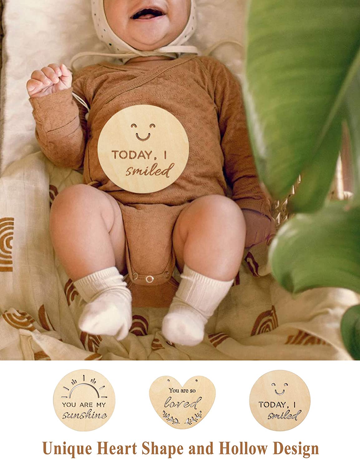 Custom Baby Milestone Cards 12 Pieces Baby Milestone Cards Wooden Commemorate Baby Birth Monthly Recording Card