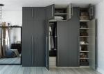Pull Out Cloth Rack Walk In Closet Cabinets , Melamine Finish 4 Door Wardrobe