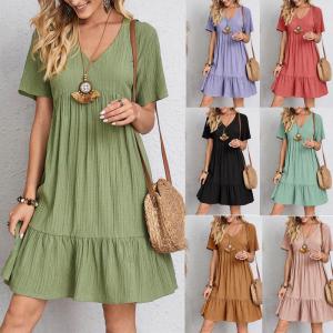 Wholesale 2023 Summer European and American Female Skirt Loose Casual Short Sleeve Waist Casual Dress from china suppliers
