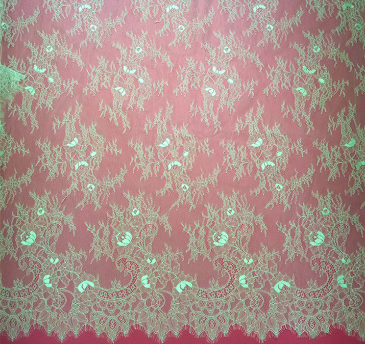 French Eyelash Lace Fabric with cord for Bridal Dress with Ivory color