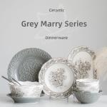 Europe Design Purple Green Gray Embossed Relief Floral Ceramic Tableware For