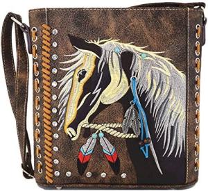 Wholesale WESTERN STYLE HORSE PURSE EMBROIDERED FLORAL RHINESTONE STUDS CROSSBODY HANDBAGS COWGIRL COUNTRY WOMEN SINGLE SHOULDER B from china suppliers