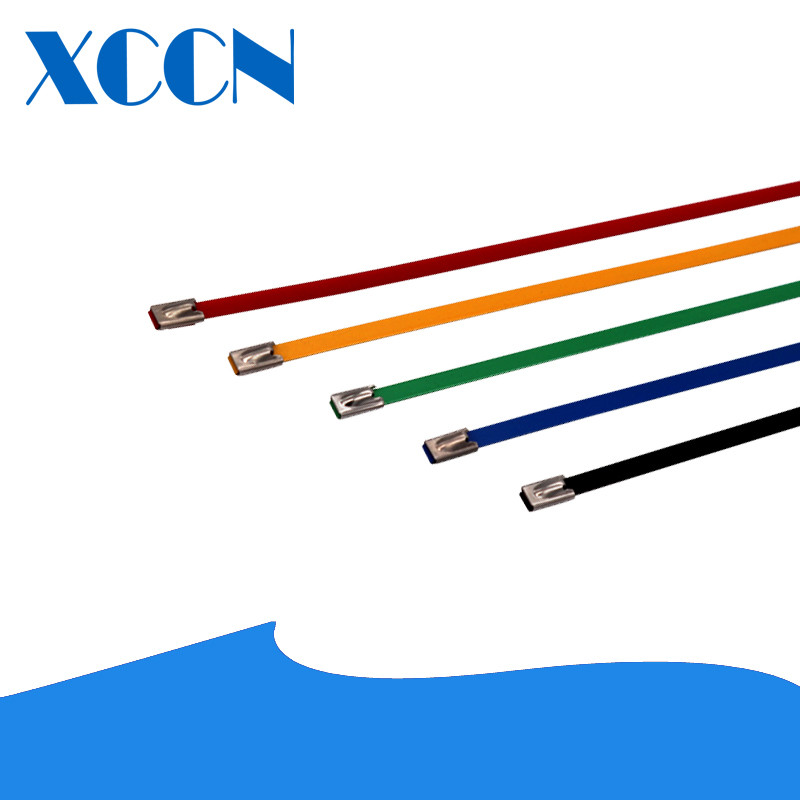 4.6x350 316 grade colorized epoxy-pollester coated ball-lock stainless steel cable tie
