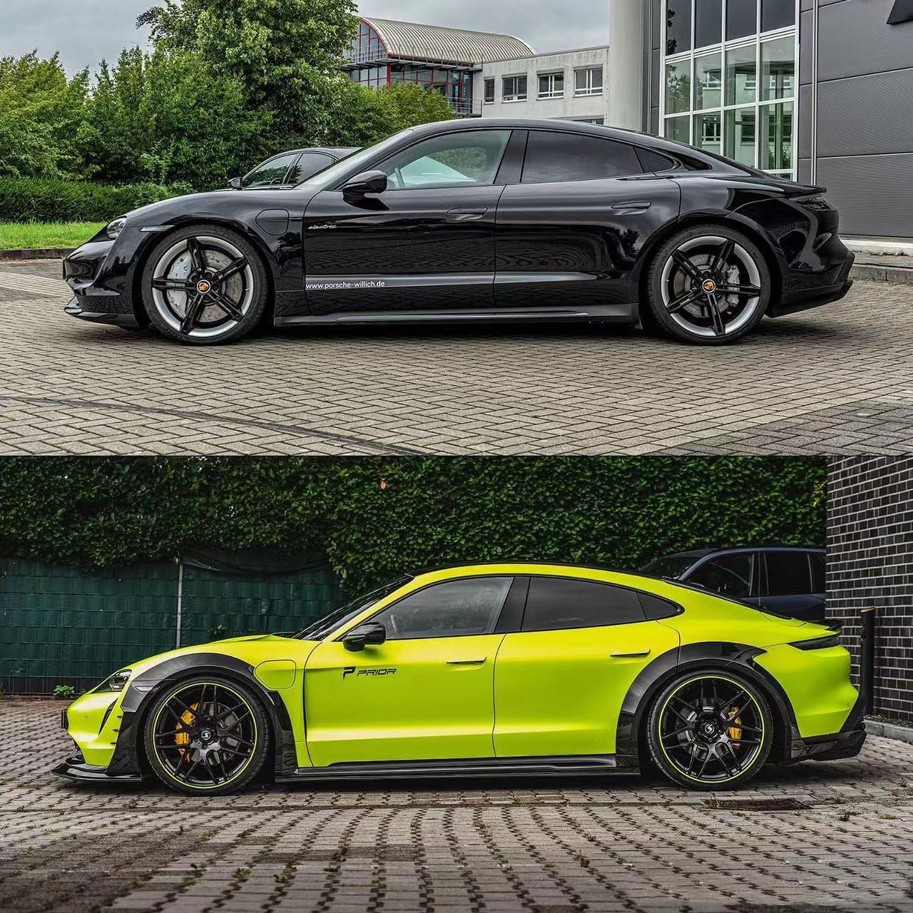 For Porsche Taycan Wide-body Kit Taycan Upgrades PD-style Carbon Fiber Front Lip Diffuser Spoiler Side Skirt Wheel Arch