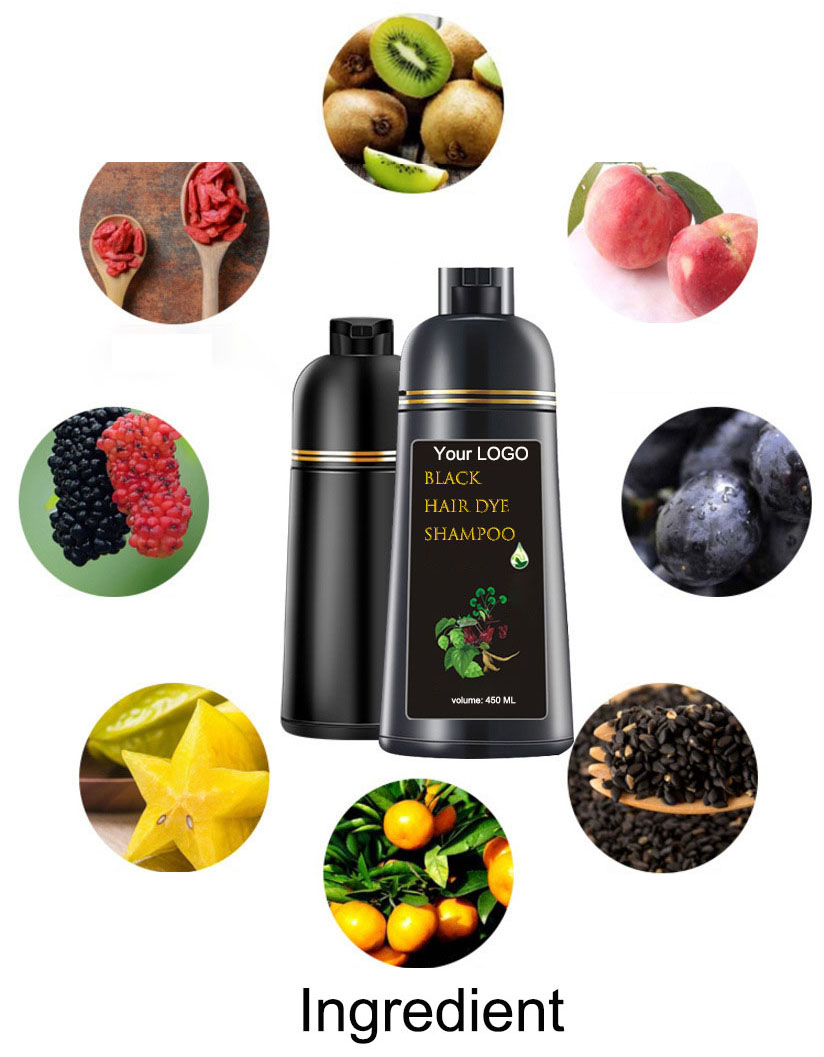 OEM/ODM Acceptable BLACK Hair Dye Shampoo for Permanent Grey Coverage and Multi Colors