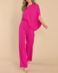 Wholesale OEM Small Quantity Clothing Manufacture Ladies Loose Slanted Shoulders Backless Casual Jumpsuit from china suppliers
