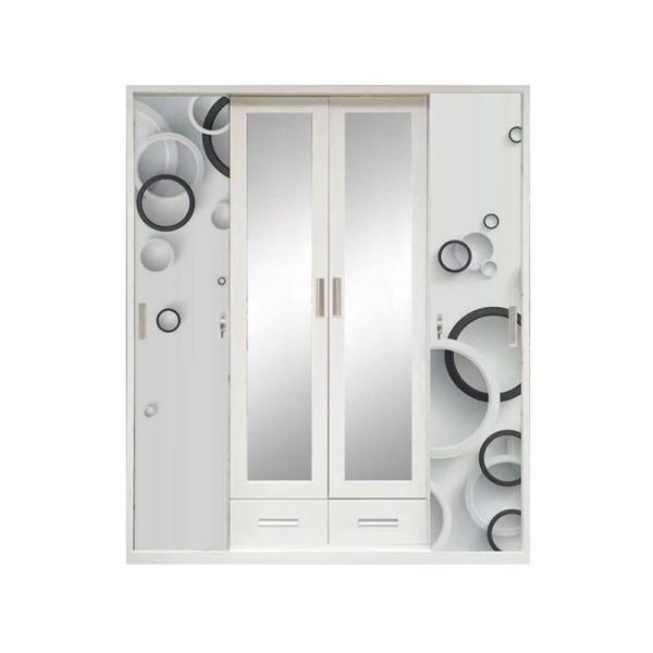 Vertical Sliding Four Doors Metal Clothes Closet Steel Bedroom Wardrobe