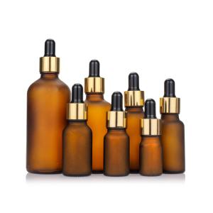 Wholesale Frosted Amber Color Glass Gold Dropper Bottle Glass Bottle With Black Cap from china suppliers