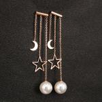 Fashion jewelry moon star hanging pearl earring rose gold stud earring sets