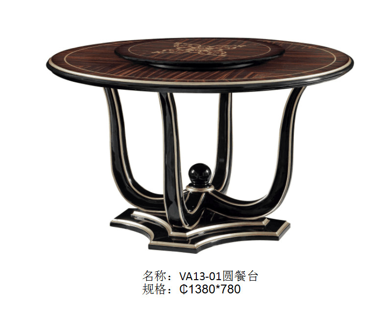 New classic Luxury Furniture Round Dining Tables and Wine Cabinet in glossy painting with Leather Upholstered Chairs