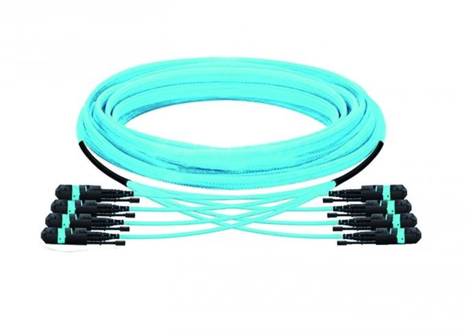 100G 72 Fiber OM3 MTP Patch Cord Aqua Cable Female / Male Type