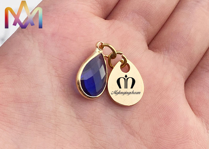 SS304 Tag Pendants Custom Engraving Charms With Birthstone