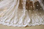 Vintage Symmetrical Floral Nylon Lace Fabric For Wedding Dress With Scalloped