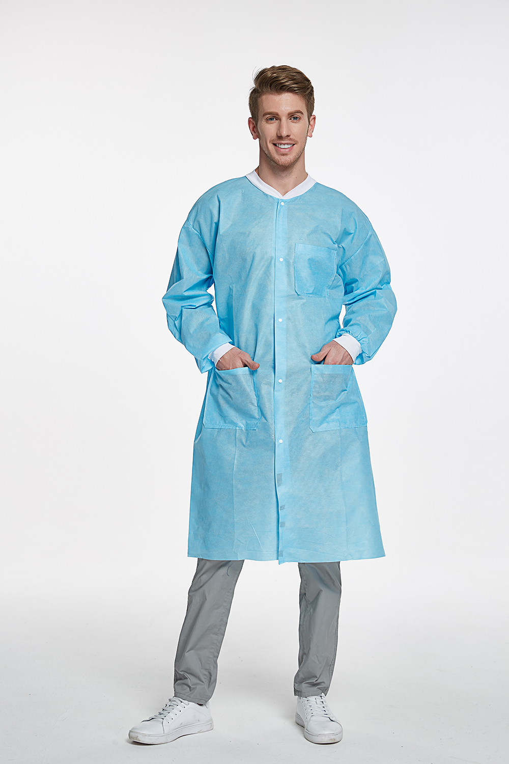 Non Woven Clothing Disposable Work Clothes Disposable Safety Lab Coat Jacket OEM and Sample Free 3 to 10 Days