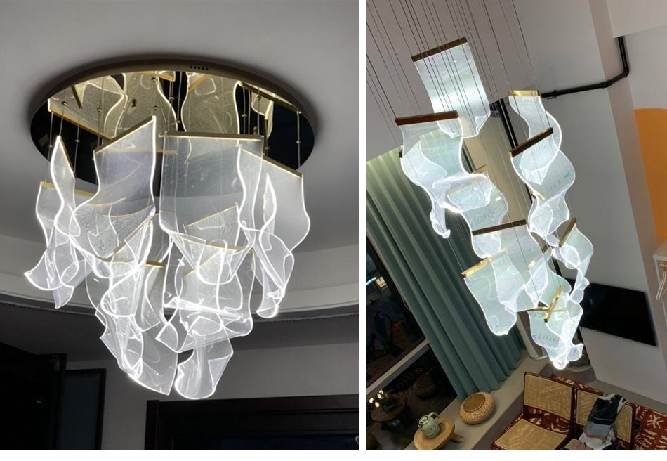 Hall Large Staircase Lighting LED Crystal Chandelier for living room hanging hallway lights(WH-NC-55)