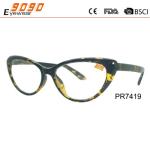 Cat eye reading glasses made of plastic ,pattren on the frame,suitable for men