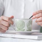 Sustainable Nordic Style Printed Flower Ceramic Coffee Cup And Saucer 200ml