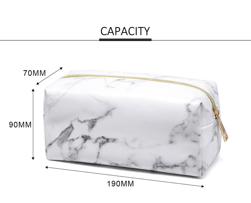 Large Capacity Women PU Marble Vanity Cosmetic Wash Bag Beauty