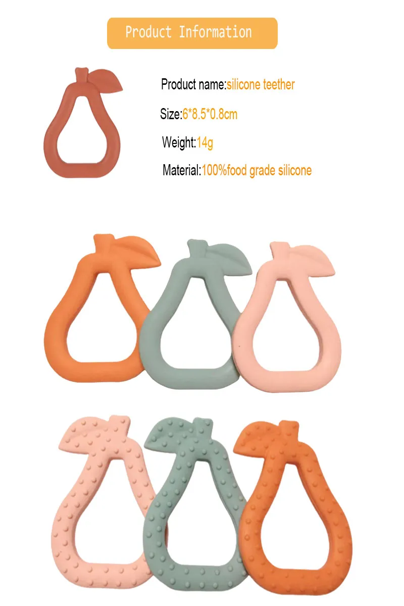 Custom Color Soft Silic Infant Pacifier At Night Pear Shape Infant Teether