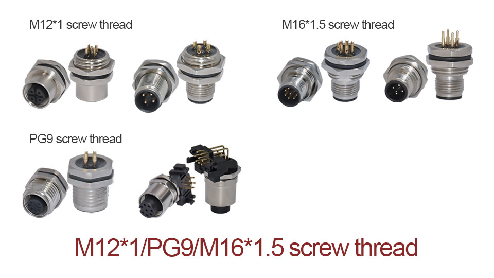 Screw Panel Mounting Metal Plastic M12 4 5 Contacts Waterproof Sensor M12 Receptacles Connectors