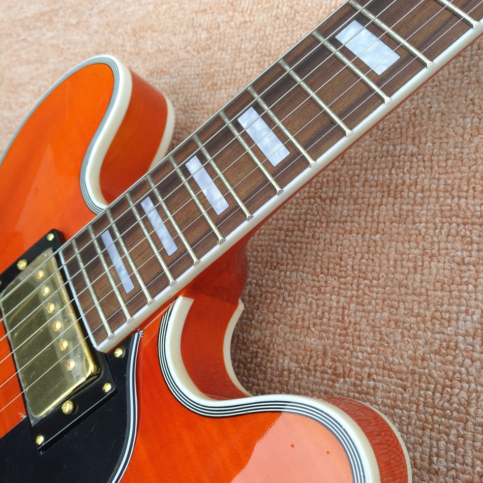 New style high-quality hollow body jazz electric guitar, Bursting maple top & back Double F holes electric guitar, free
