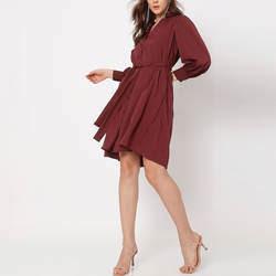 Wholesale Long Sleeve Ladies Dress Button Front Knee Length Dress for Women Clothing Manufacturers Elegant Custom Logo Lapel Shirt Dresses from china suppliers