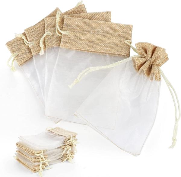 Patchwork Organza Linen Drawstring Storage Bag for Party Gifts Candy Toys