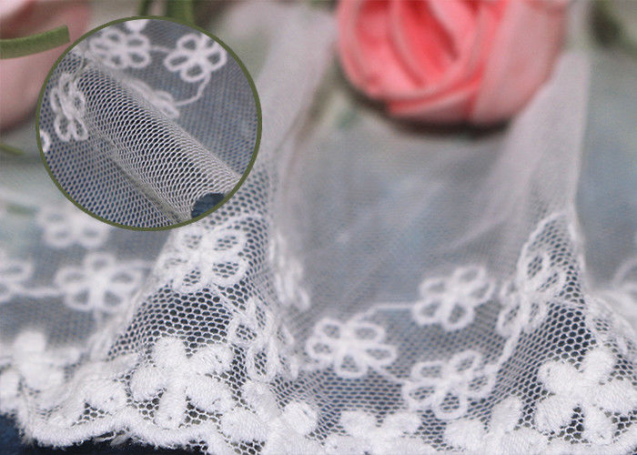 Custom Floral Embroidered Mesh Nylon Lace Trim With Scalloped Edge By Oeko Tex
