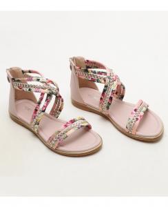 China BS135 Sandals Female Summer Flat Bottom Fairy Style Open-Toed Floral Cloth Word With Non-Slip Roman Shoes Women'S Shoes on sale