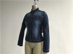 Womens Dark Wash Denim Jacket , Zip Through Ladies Trucker Jacket TW76740