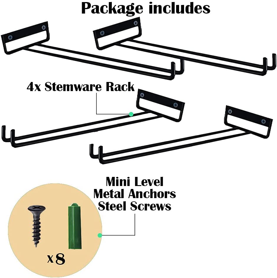 12 Inch Wine Glass Rack 2 Pack Iron Hanging Holder Cup Storage Hanger Wall Mounted for Kitchen Cabinet Bar