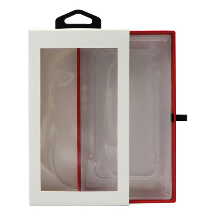 Clear window custom printing cardboard mobile phone case drawer box paper packaging with hook