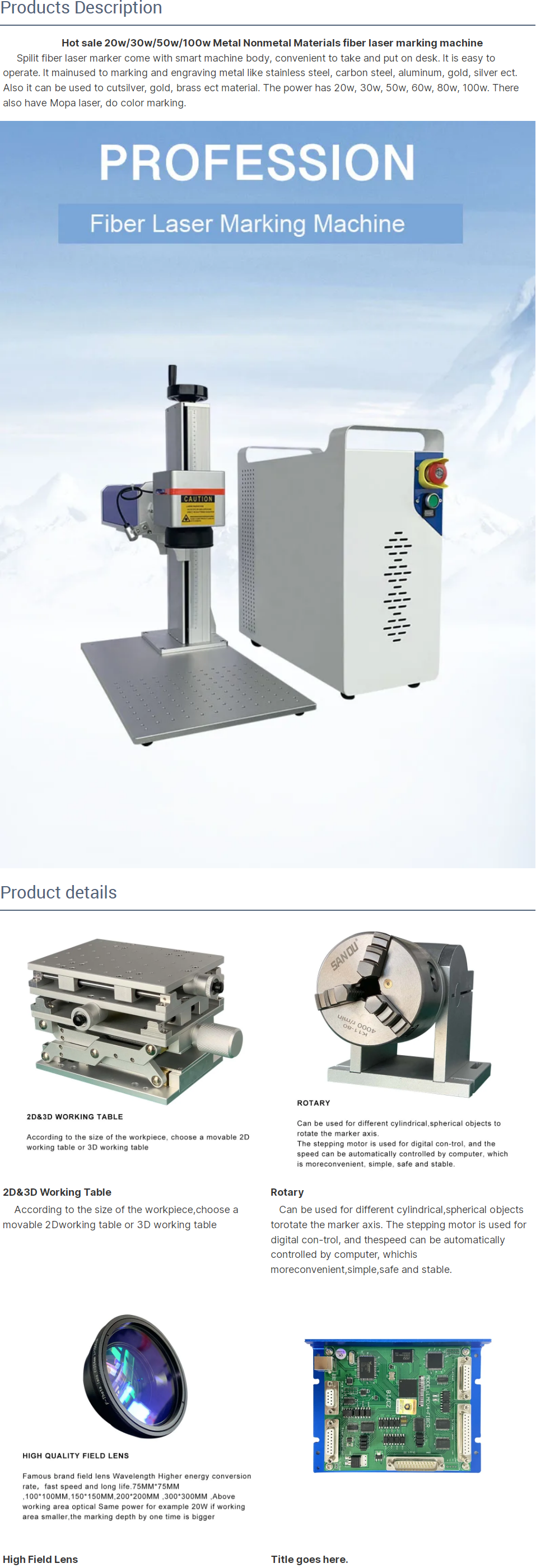 30kg Weight Advertising Industry Mini Split Fiber Laser Metal Marking Machine Pulsed Mode of Operation