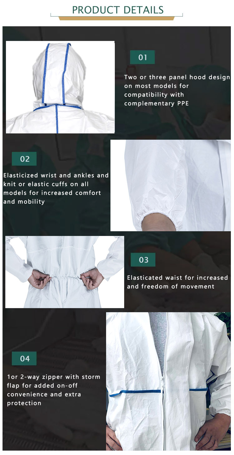 Sf Microporous Film Sms White Protective Coverall Bound Seams Taped Disposable
