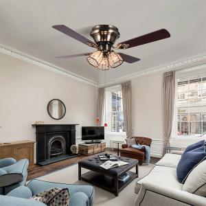Wholesale Minimalist Style Antique Brass Crystal Led Ceiling Fan 100lm/w 48inch 4 Blades from china suppliers