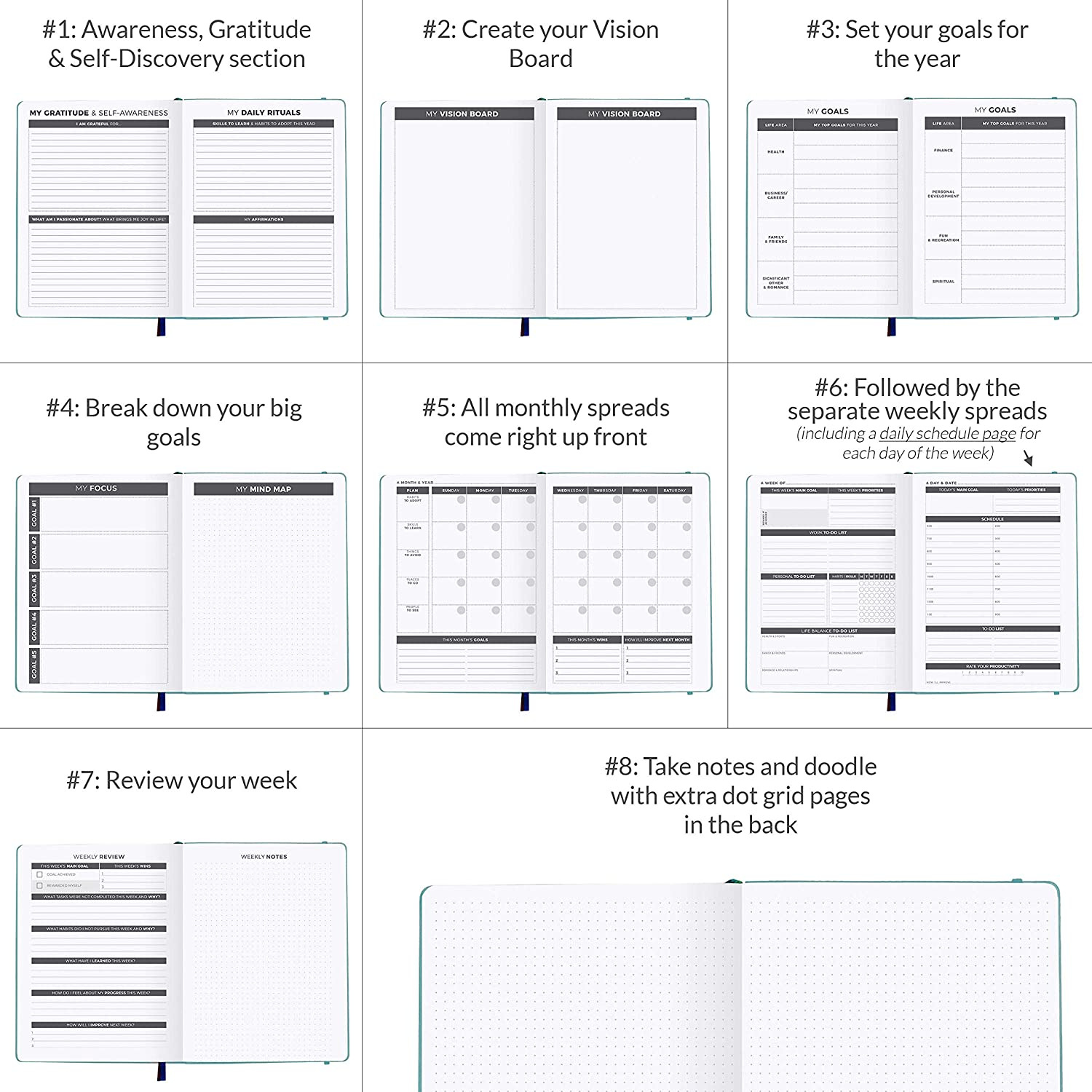 Thermal Binding Hardcover Diary Planner Journal Set for Daily Weekly Monthly Planning
