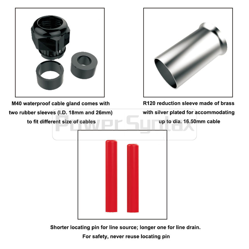 LSM Series High Current Power Connectors Male Plugs PowerSyntax Line Source Set 5 X 400A IP67