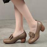 S336 Round Toe Thick-Heeled Leather Handmade High-Heeled Women'S Shoes Increased