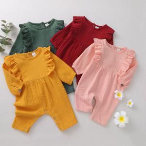 Wholesale hot sale beige flutter sleeve muslin cute baby girls romper baby clothes from china suppliers