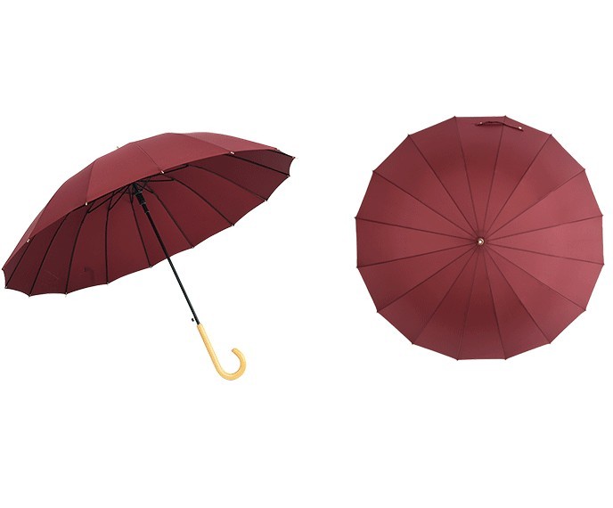 Diameter 112CM Pongee Auto Open Straight Umbrella With Wooden J Handle
