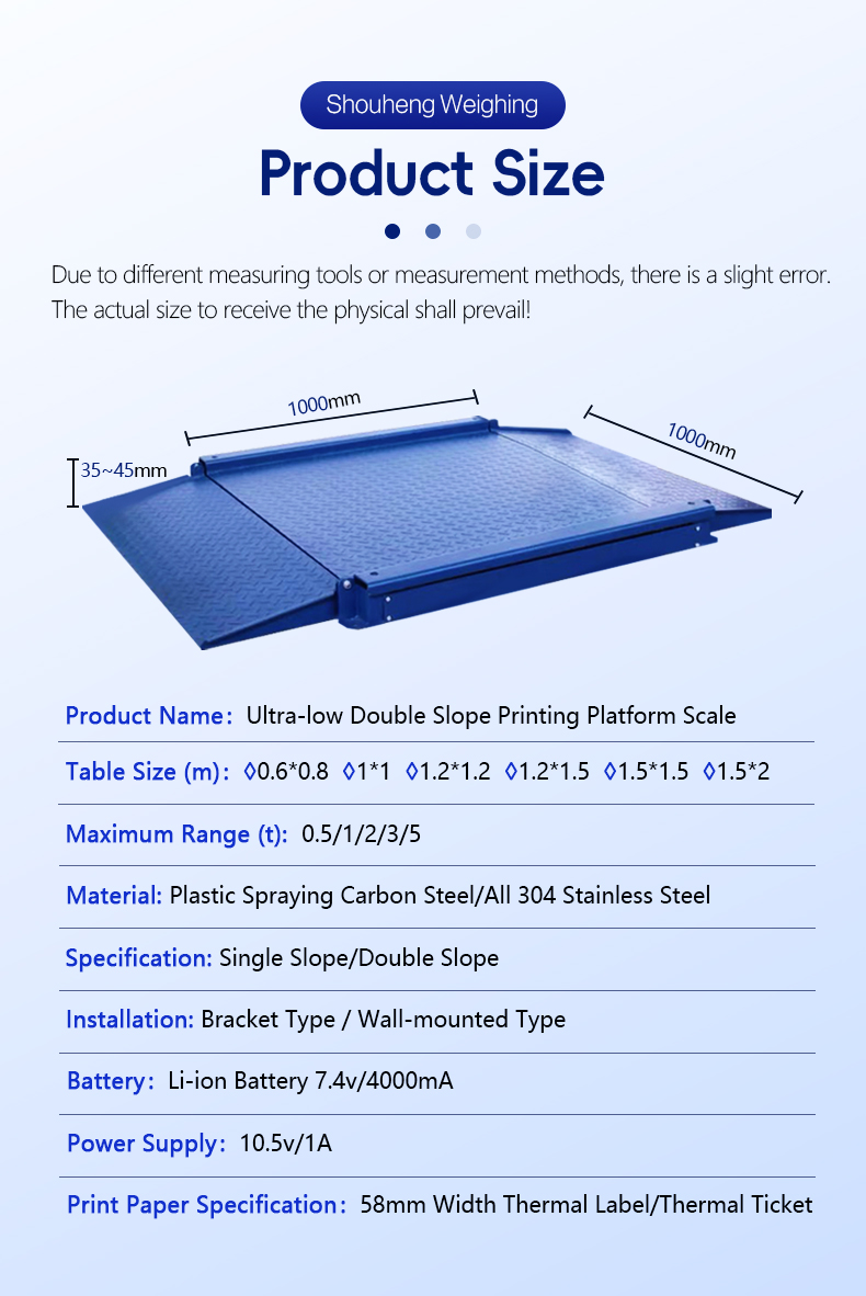 Weighing Tension SOHE 1m*1m Carbon Steel Ultra Low Platform Scale Double Ramp Printed