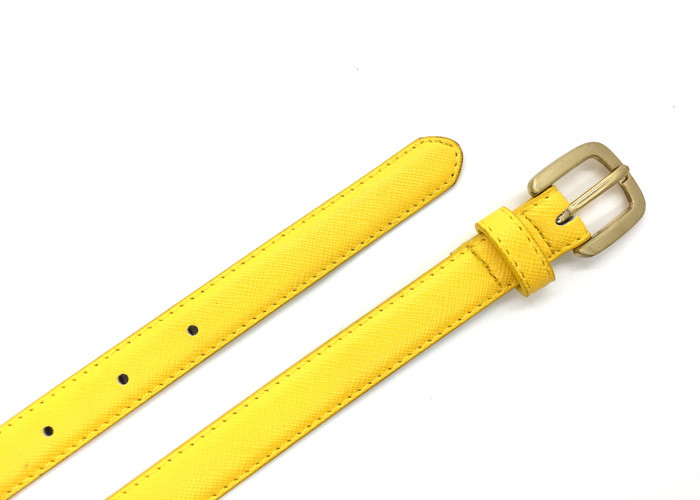 Casual Yellow Women's Fashion Leather Belts Metal Buckle 2/3”With Saffiano Grain