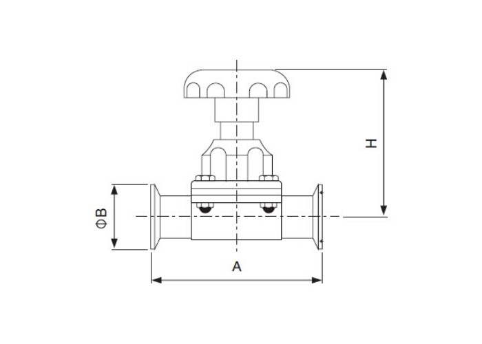 Dimension of Sanitary Tri-Clamp Diaphragm Valve – SMS Series
