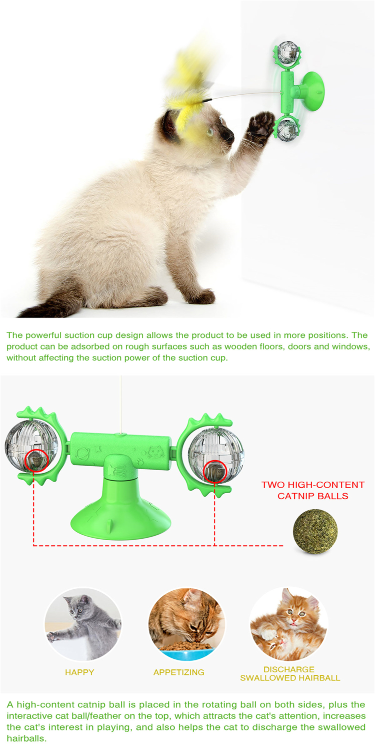 Wholesale Interactive Bulk Turntable Windmill Cat Catnip Toy Feather Teaser Scratcher Pet Cat Toys